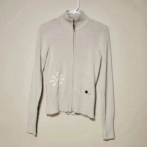 Lole Full Zip Mock Neck Sweater Women's Size Medium Long Sleeve Tan Snowflake